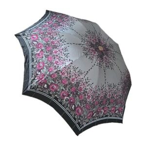 Vintage Knirps Folding Compact Umbrella W/‎ Case - Purple Floral
